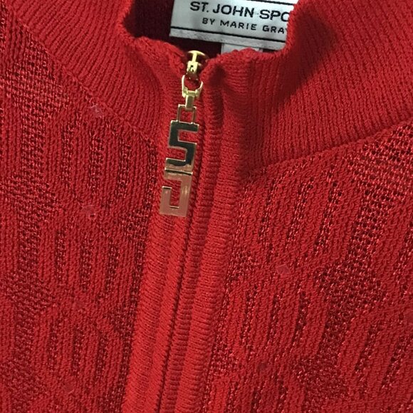 St John Sport Vintage Red Wool Blend Clear Sequins Embellishment Sweater - Picture 7 of 13